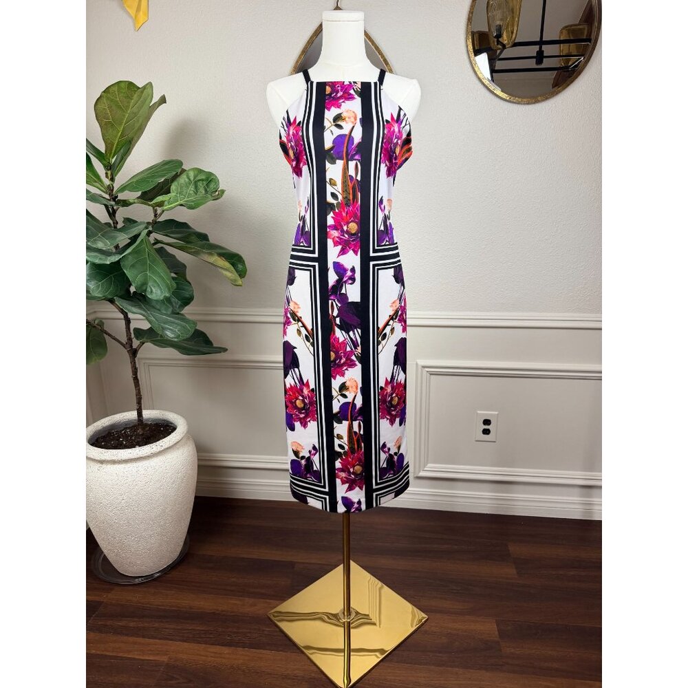 Power Femme Sultry Quiet Luxury Floral Bodycon Midi | Vince Camuto | Size 8 - Picture 3 of 12